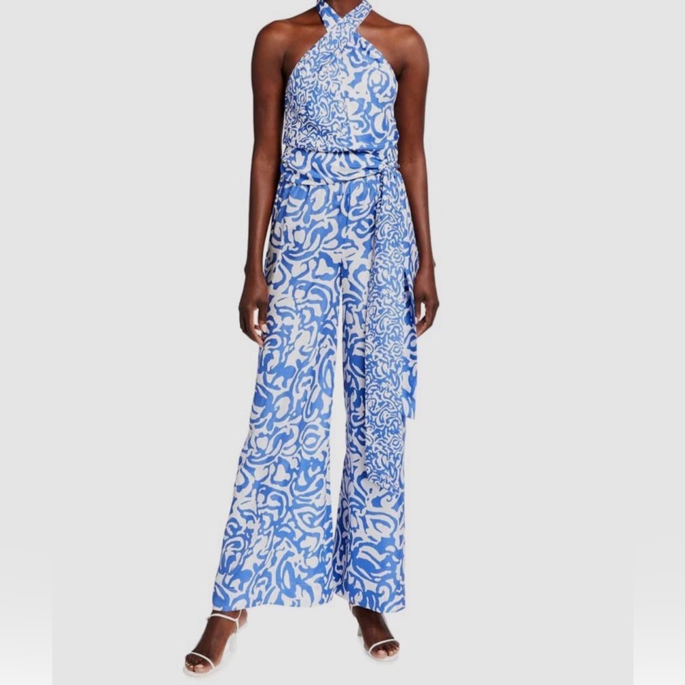 Tanya Taylor Blue and White Silk Jumpsuit 2